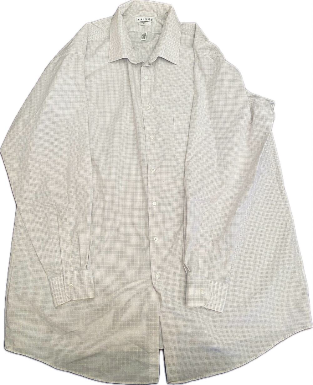 Van Heusen Tall Dress Shirt 18.5 35/36 Wrinkle Free Plaid Checked Purple Yellow